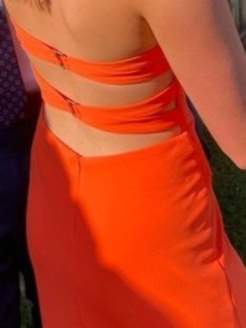 Betsy & Adam Strapless Orange Column Gown - Picture 2 of 5
